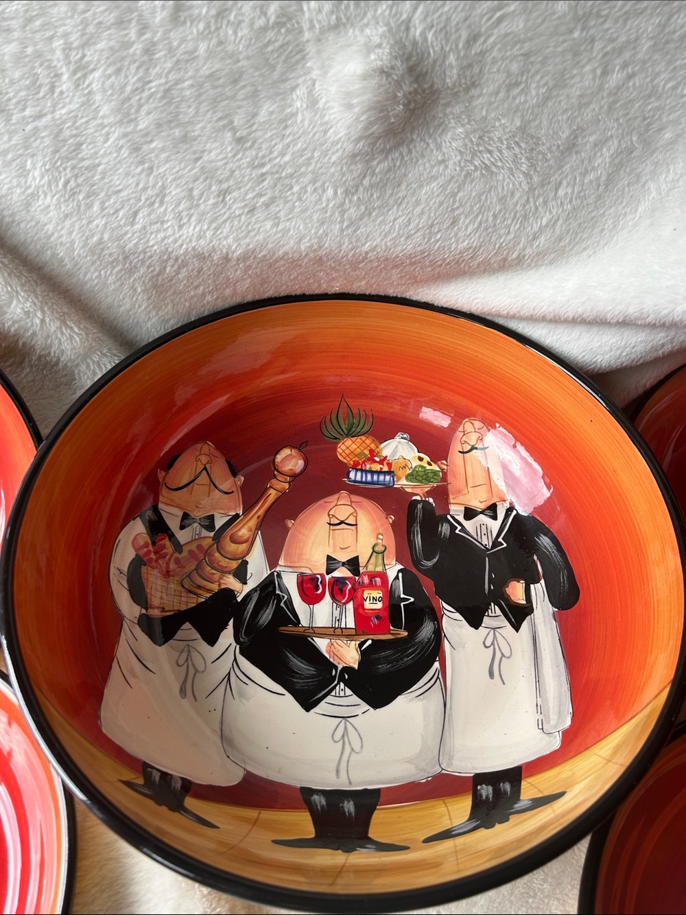 Certified International 13”  Hand-Painted Ceramic Serving Bowl in Orange and Red